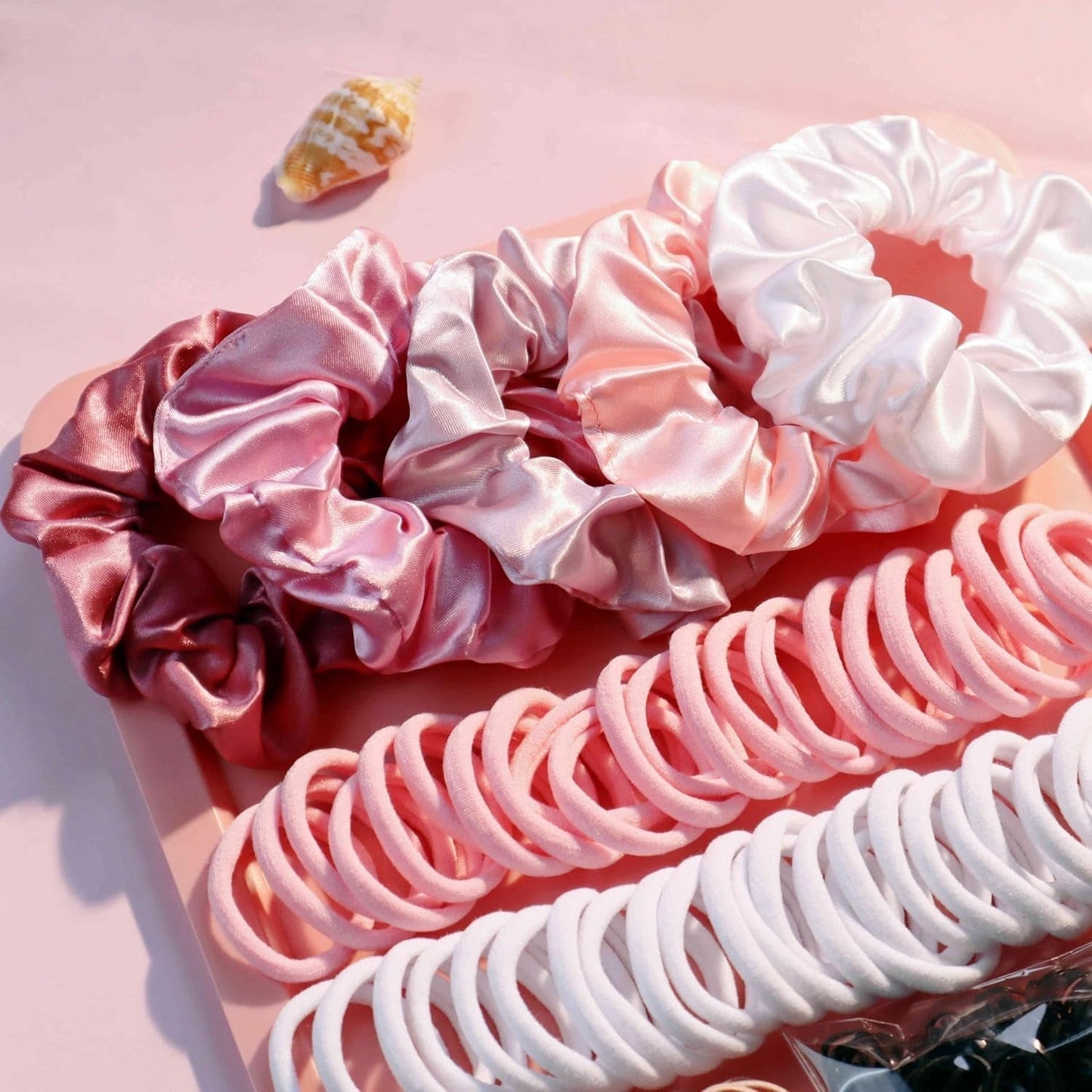 Hair Accessories Set: 755PCS Seamless Ponytail Holders, Scrunchies, Hair Bands, and Hair Ties for Thick and Curly Hair (Gradient Powder)