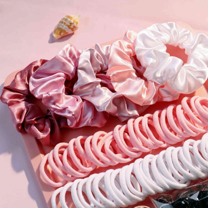 Hair Accessories Set: 755PCS Seamless Ponytail Holders, Scrunchies, Hair Bands, and Hair Ties for Thick and Curly Hair (Gradient Powder)