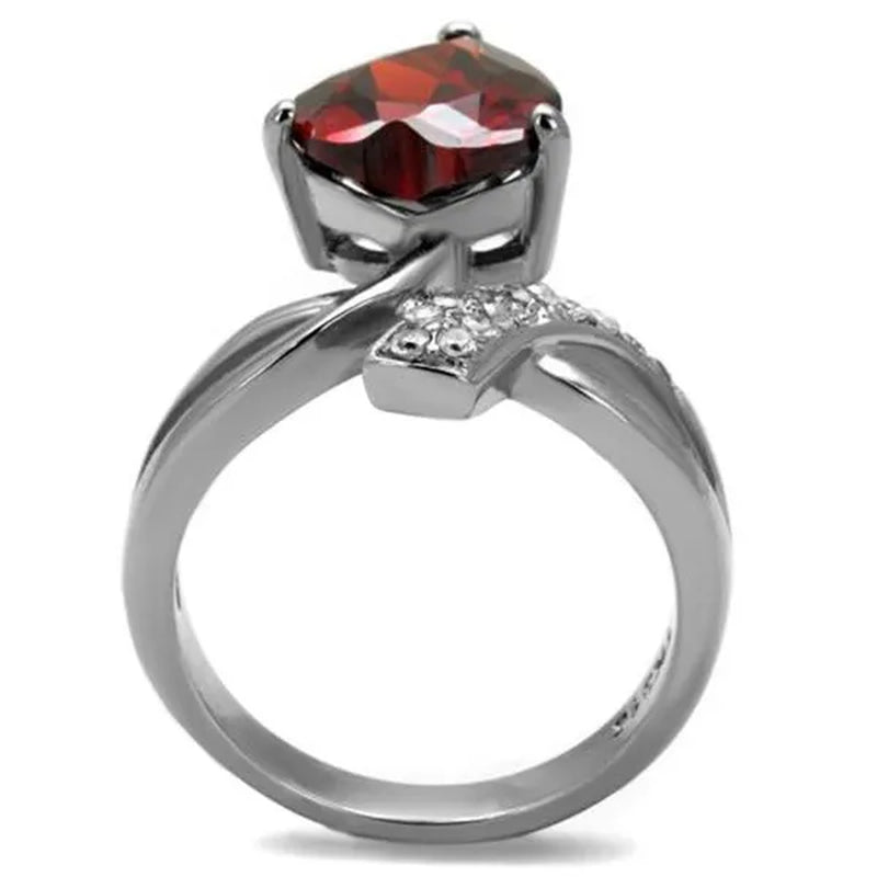 3.22 Ct Heart Shape Garnet Color Cz Stainless Steel Fashion Ring Women's Size 5-10