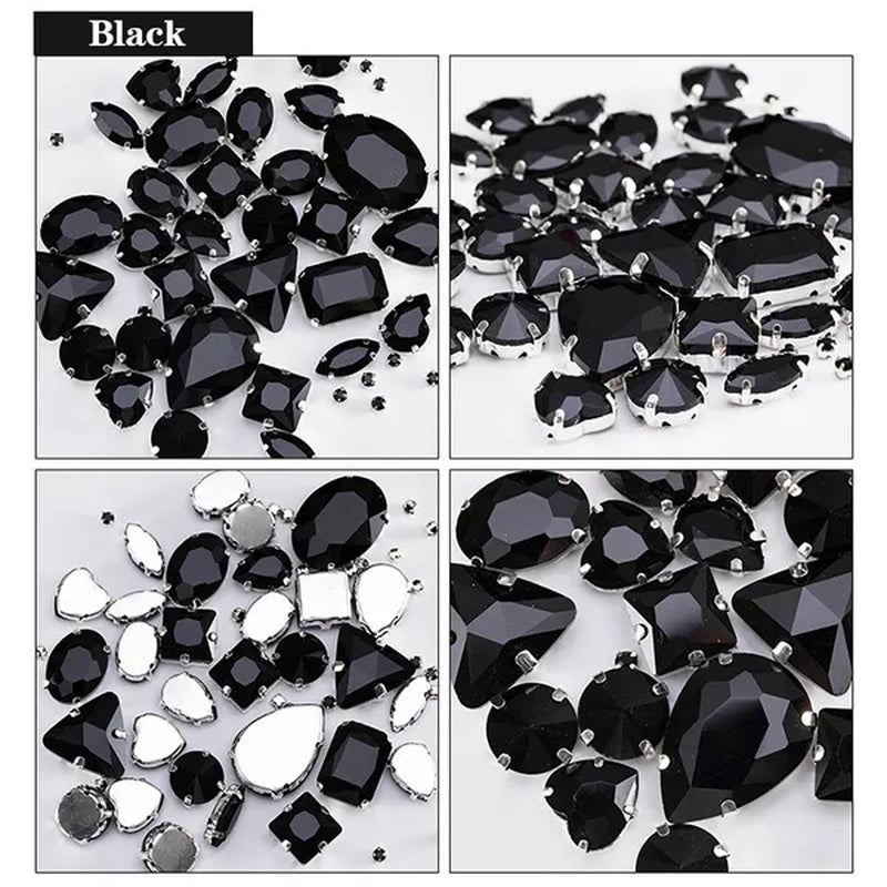 50PCS Mix Size Gold Champagne Glass Rhinestones for Clothing Loose Flatback Dress Stones Decorative Crystal Sew on Rhinestones - WORLD TIME VISITS