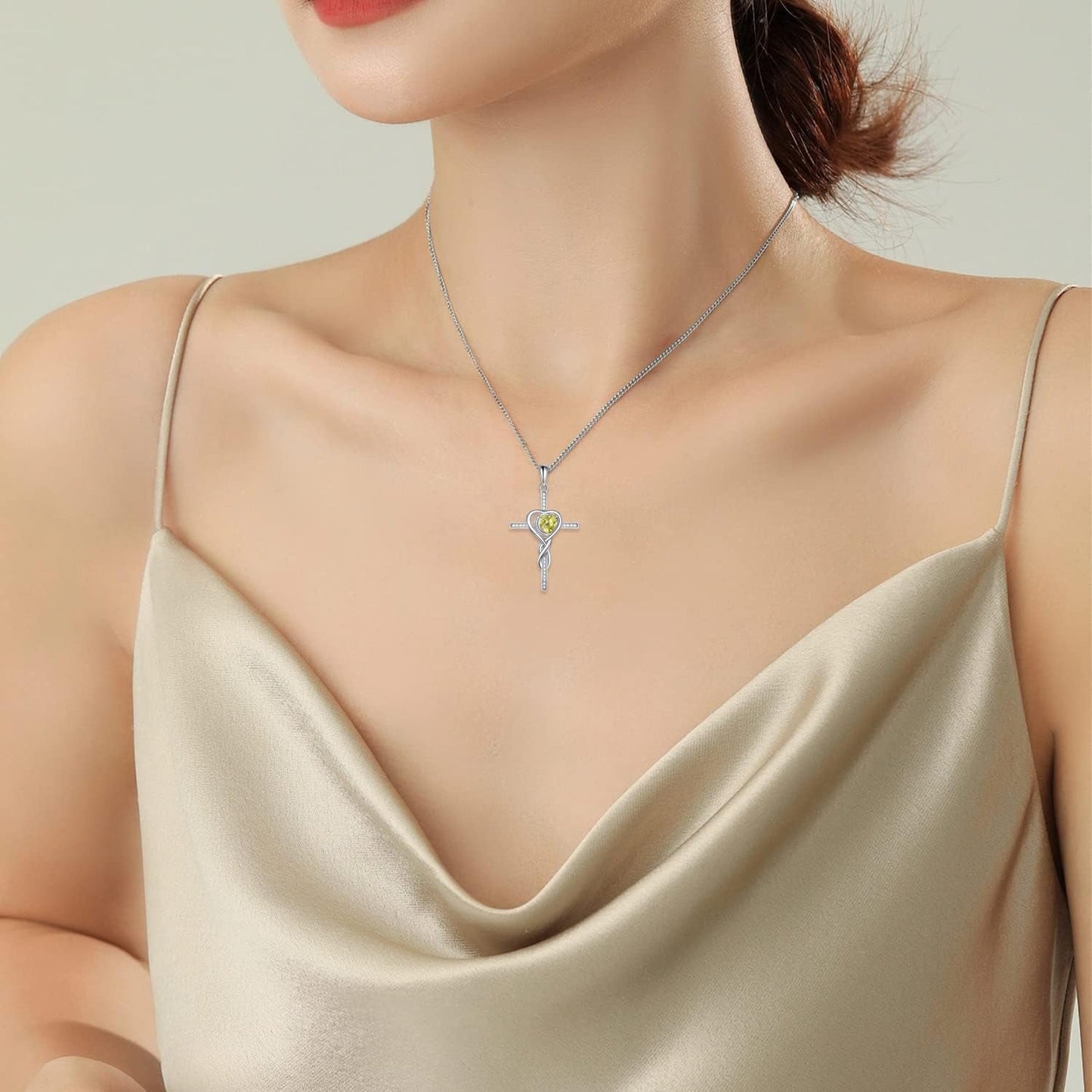 Mothers Day Necklace Cross Necklaces for Women Infinity Pendant Sterling Silver Religious Jewelry Pendant Necklace with Birthstone Moon Necklace with Heart Crystal Birthday Gifts for Women Girls - WORLD TIME VISITS