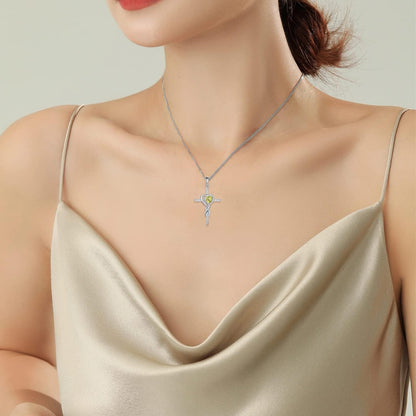 Mothers Day Necklace Cross Necklaces for Women Infinity Pendant Sterling Silver Religious Jewelry Pendant Necklace with Birthstone Moon Necklace with Heart Crystal Birthday Gifts for Women Girls - WORLD TIME VISITS