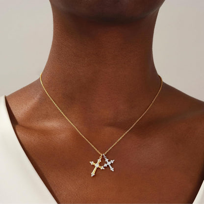 Cross Necklace 14K Gold/Silver Plated Double Cross Pendant Necklace Dainty Diamond Cross Charm Link Chain Choker Delicate Faith Jewelry Religious Gifts for Women,Valentine'S Day Gift