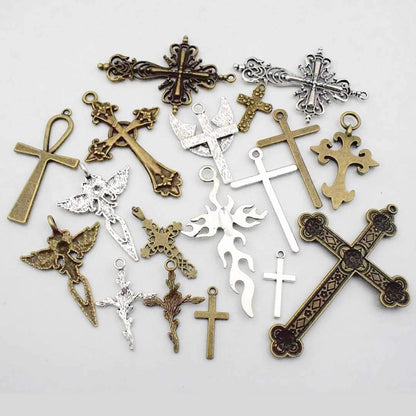 100G Big Cross Pendants Collection - Antique Bronze Silver Sword Holy Angel Jesus Peace Cross Crucifix Metal Charms for Jewelry Making DIY Findings (HM23) - WORLD TIME VISITS