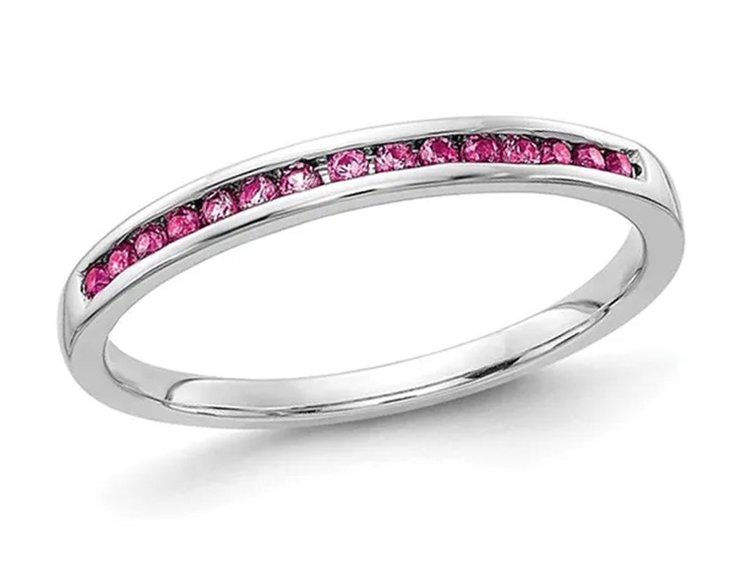 1/7 Carat (Ctw) Pink Sapphire Wedding Band Ring in 14K White Gold