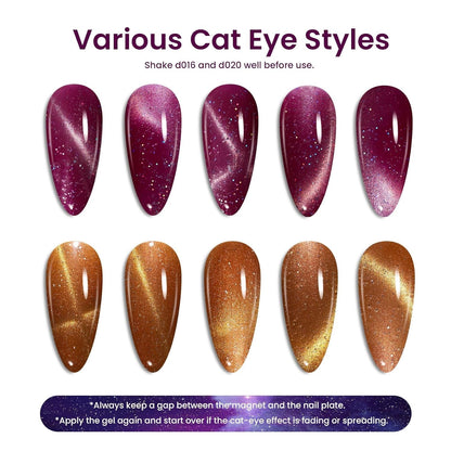 Beetles Cat Eye Gel Nail Polish Set, 6 Colors Purple Glitter Nude Sparkle Stunning Champagne Burgundy Gold Lavender Magnetic Effect Nail U V Gel Polish Art Design at Home Gifts for Women
