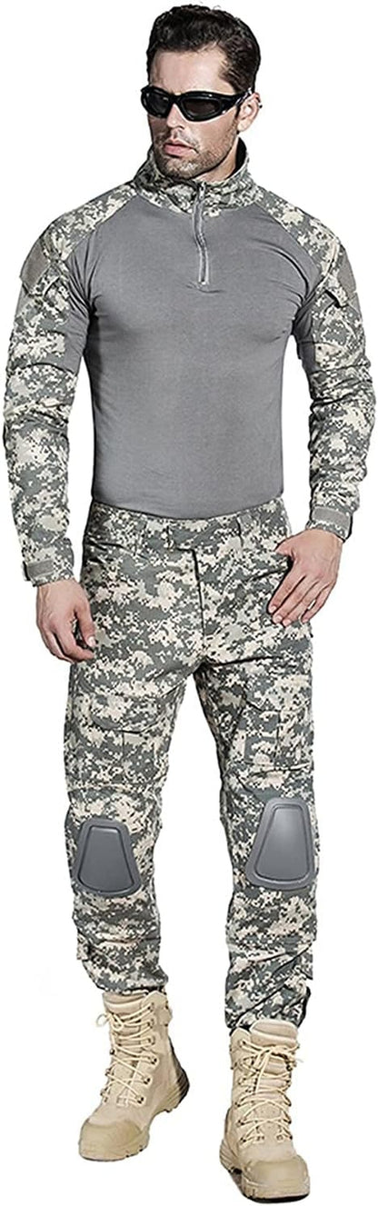 Mens Tactical Military Suits Long Sleeve Rip-Stop Uniforms Combat Shirt and Pants Elbow Knee Pads - WORLD TIME VISITS