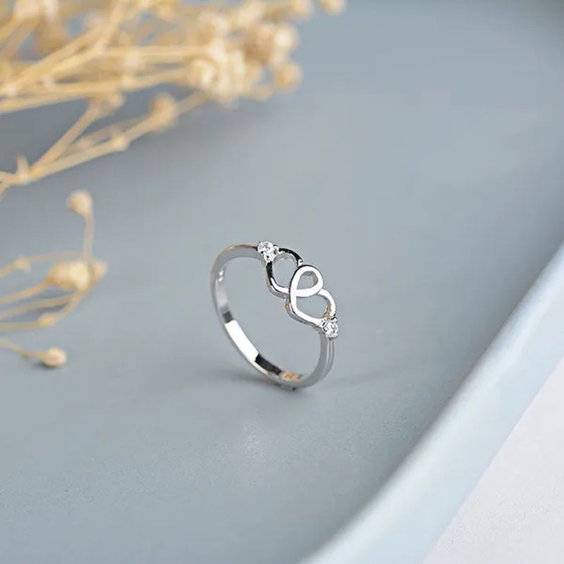 Cute 925 Sterling Silver Double Heart Shaped Hollow Diamond Ring Wedding Engagment Courtship Rings Jewerlry for Women Lady Girl