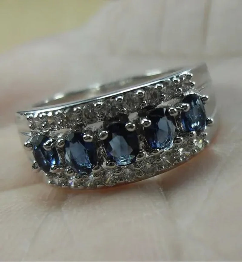 Natural 2.95CT Sapphire/Emerald/Ruby/Alexandrite/White Diamond 14K White Gold Ring Size 6-11