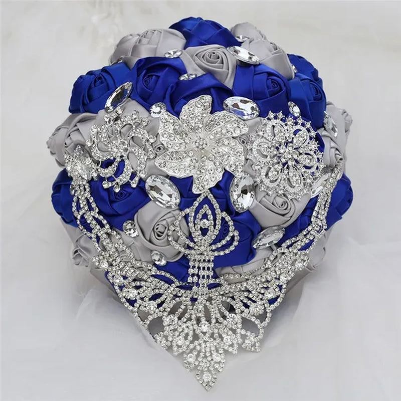 21Cm Satin Flowers Wedding Bouquet Bridal Beautiful Hand Holding Flower Bouquet Rhinestone Brooch Bouquets Casamento Ramos De Novia Crystal Bridal Bouquet Broochfull