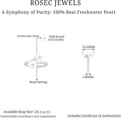 Real Freshwater Pearl Toi Et Moi Wrap Style Cocktail Ring, 7 MM, AAA Quality, June Birthstone Jewelry for Women