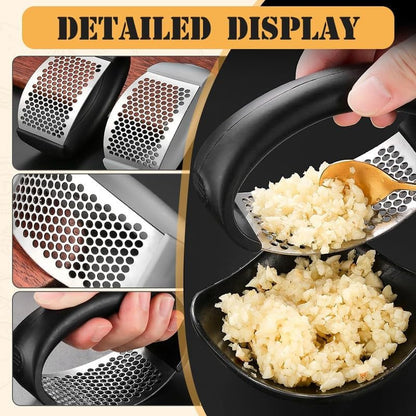 Garlic Press Rocker - 2024 NEW Stainless Steel Garlic Mincer Garlic Crusher with Peeler, New Innovative Garlic Chopper with Peeler and Scraper for Smash Garlic