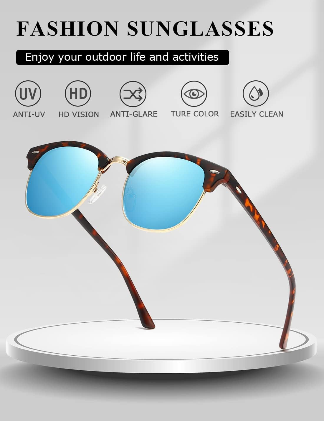Polarized Sunglasses for Women and Men Semi Rimless Frame Retro Sun Glasses AE0369