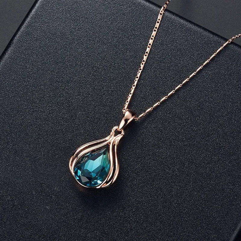 3 Pcs/set Elegant Luxury Design Wedding Earrings Rose Gold Necklace Earrings Crystal Pendant Set Jewelry Set
