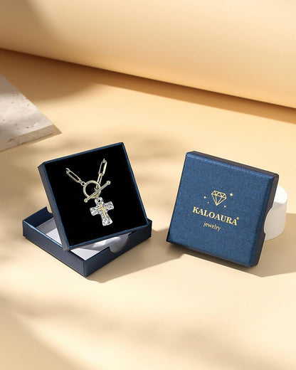 Chunky Cross Necklace for Women, 14K Gold/Silver Plated Statement Paperclip Chain Double Cross Pendant Necklaces Non Tarnish for Faith Religious Christian Jewelry Gifts