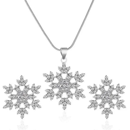 2Pcs/Set New Set of Jewellery Temperament Simple Full Diamond Snowflake Necklace Snowflake Earrings Valentine'S Day Gift