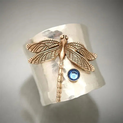 Punk Jewelry with A Unique Steam Victorian Style Twist Ring  Dragonfly Ring September Birthstone Sapphire