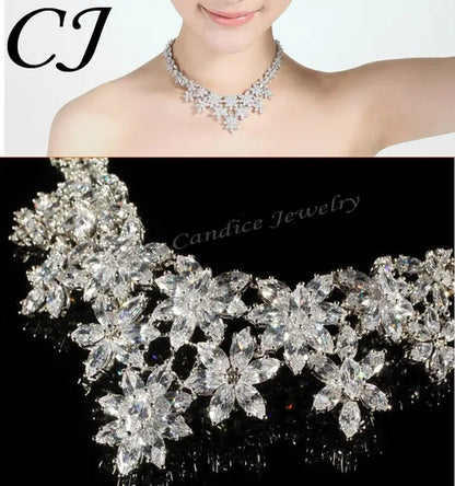 CANDICE Platinum Plated Marquise CZ Stone Wedding Necklace and Earring Bridal Jewelry Sets