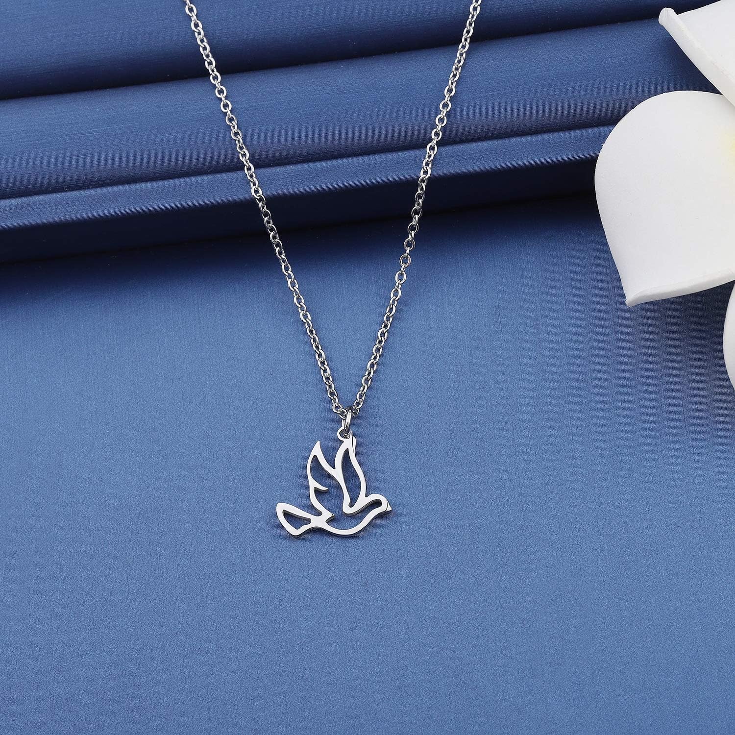 Stainless Steel Soaring Dove Bird Pendant Necklace Bird Jewelry Peace Gift for Her - WORLD TIME VISITS