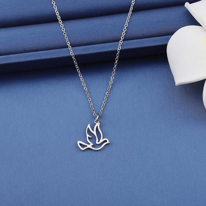 Stainless Steel Soaring Dove Bird Pendant Necklace Bird Jewelry Peace Gift for Her - WORLD TIME VISITS
