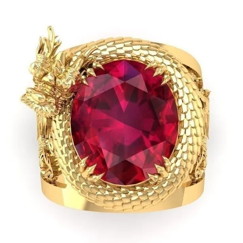 Latest Luxury Jewelry Design Domineering 3D Dragon Gold Ring for Men Luxury Hip Hop Punk Style Ruby Gemstone Jewelry Anniversary Birthday Gift Wedding Engagement Banquet Party Ring Size 7-13