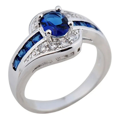 Exquisite Silver Color Natural Sapphire Gemstones Opal Birthstone Bride Princess Wedding Engagement Strange Ring Size 6 7 8 9 10