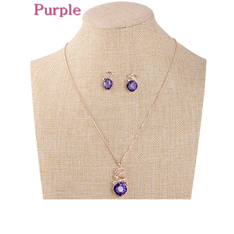 Amethyst Ruby Sapphire Gemstone Natural Luxury Jewelry Set Diamond Necklace Earrings Wedding Bridal Princess Engagement Fashion Women