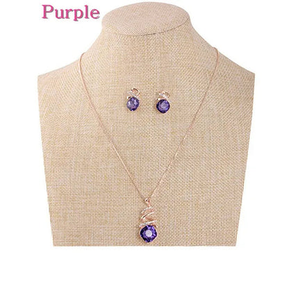 Amethyst Ruby Sapphire Gemstone Natural Luxury Jewelry Set Diamond Necklace Earrings Wedding Bridal Princess Engagement Fashion Women