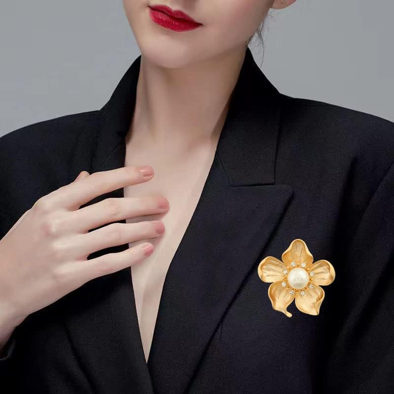 Yellow Flower White Pearl Brooch Fall Autumn Flower Pins Pearl Flower Gift for Mother Wife Wedding Bridal Bouquet Party Daily Accessory