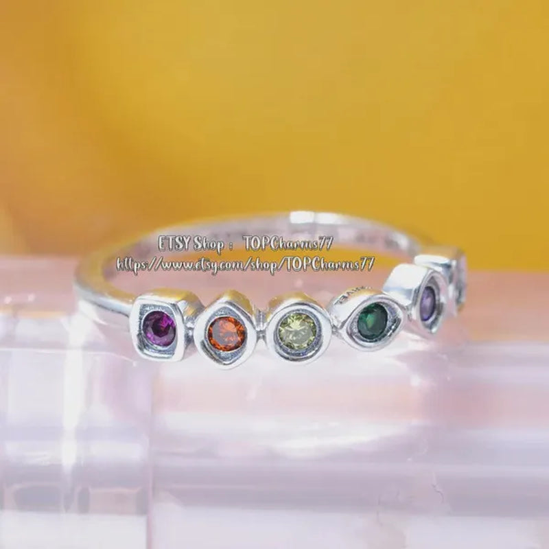 925 Sterling Silver Infinity Stones Ring with Colorful CZ for Women
