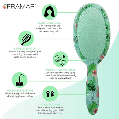 Green Hair Brush Detangler, Detangling Hairbrush for Women, Wet Hair Brush for Girls, Hair Detangler Brush, Wet Hairbrush, Hairbrushes, Girls Hairbrush Detangler, Reduces Frizz - Floral