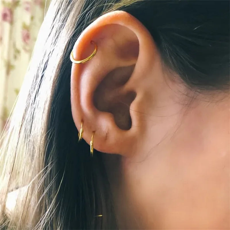High Quality 1 Pair 8-20Mm Small Hoop Earrings Silver Color Circle Hoop Earring for Women Men Ear Rings Clip Huggie Earrings