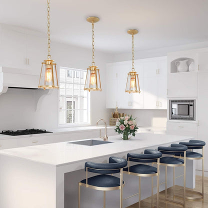 Gold Pendant Lighting for Kitchen Island, Hanging Brass Light Fixtures with Seeded Glass for Dining Room, Foyer
