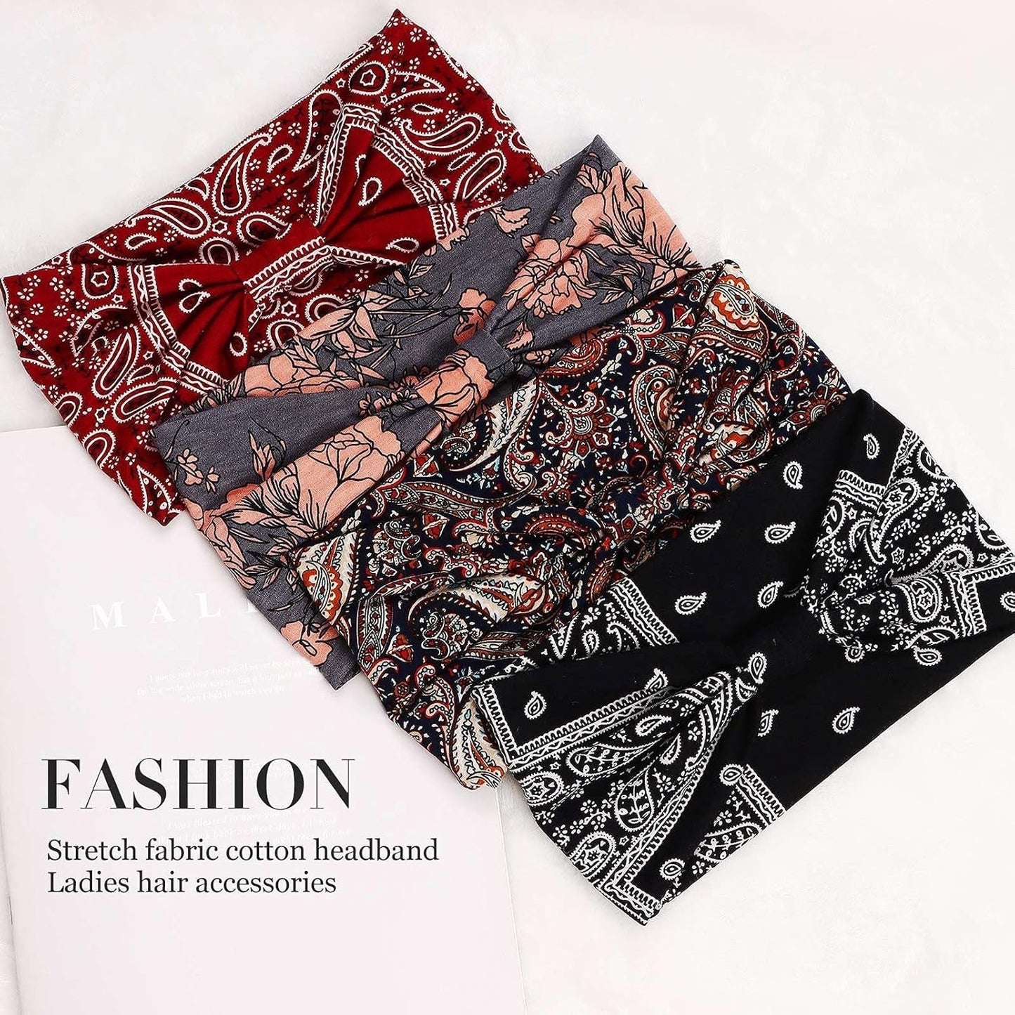 Wide Headbands for Women, Boho Bandeau Head Bands, Workout Head Wraps, Stretch No Slip Hair Wraps Pack of 4 (Stylish)