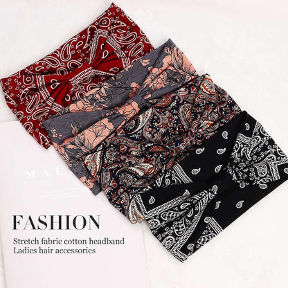 Wide Headbands for Women, Boho Bandeau Head Bands, Workout Head Wraps, Stretch No Slip Hair Wraps Pack of 4 (Stylish)