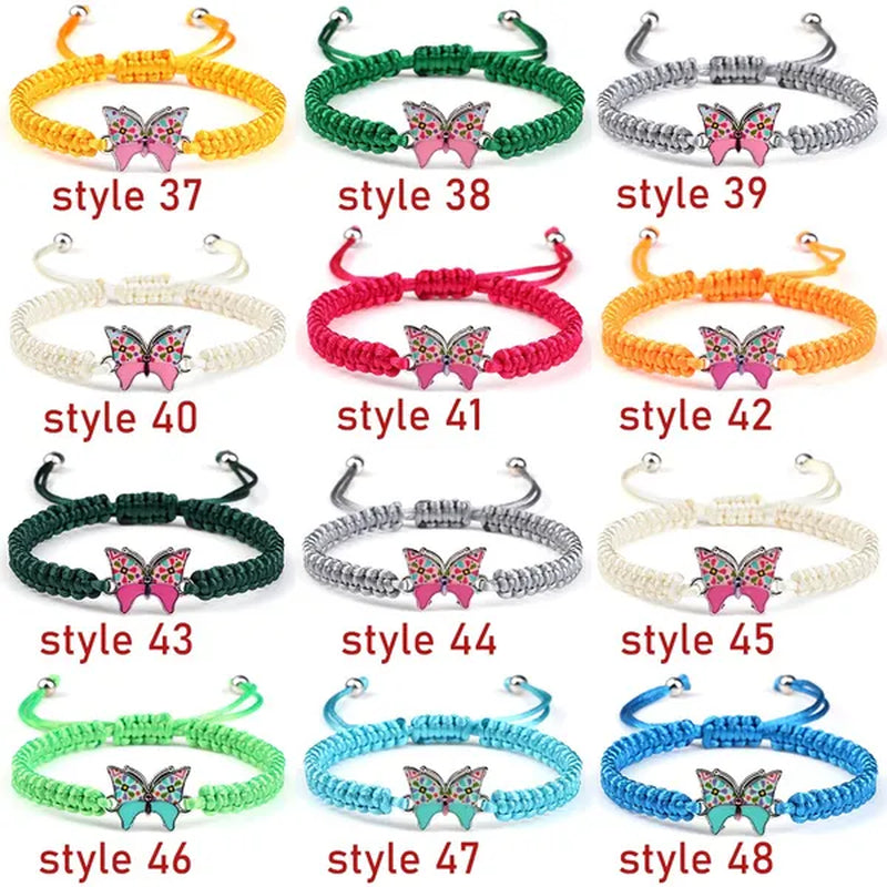 Women Black Woven Rope Bracelet Handmade Multicolor Butterfly Charm Adjustable Bracelets Fashion Friendship Jewelry Girls Gift