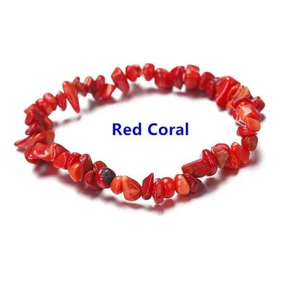 Natural Crystal Chakras Bracelet Natural Gemstone Chips Jewelry Bracelet Amethyst Red Agate Carnelian White Crystal Turquoise Citrine Bracelet (Adjustable Size)