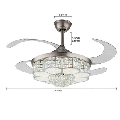 Remote 42" Silver Remote Invisible Ceiling Fan Lamp LED Chandelier Light