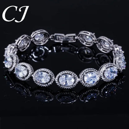 CANDICE Luxury Quality Oval Blue Crystal Women Strand Bracelet Bangles Setting Stylish Silver Plating CZ Hand Jewelry for Lady Anniversary Birthday Gifts