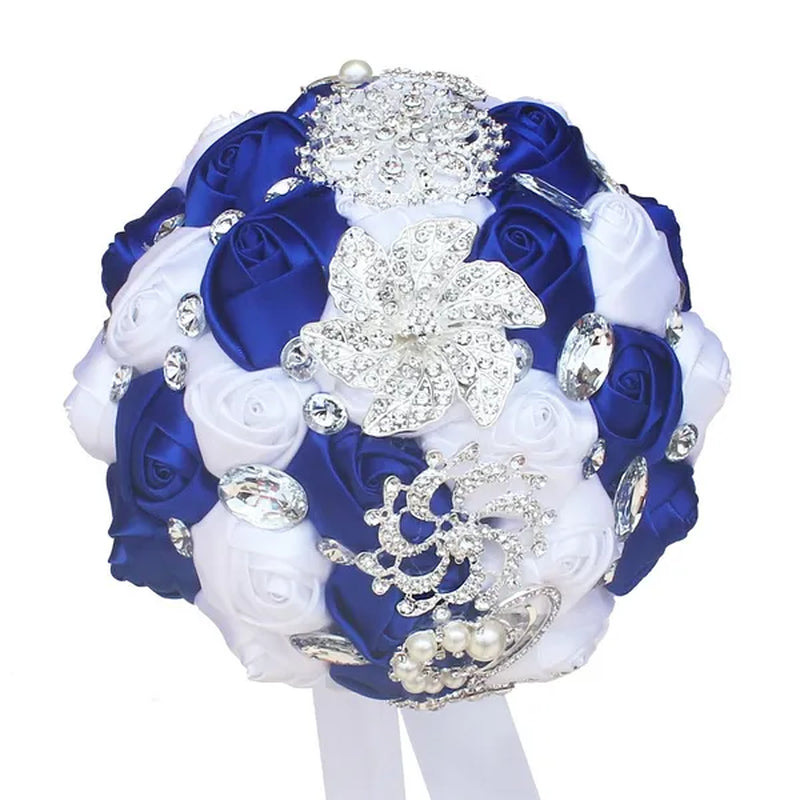 18CM Simulation Silk Rose Wedding Flowers Bouquet Diamond Brooch Bridal Bouquet Creative DIY Bridesmaid Holding Flowers Wedding Party Valentine'S Day Gift
