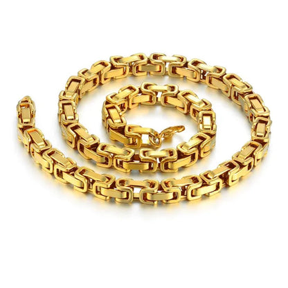 Vintage Silver 18K Gold Plated Chunky Men Titanium Stainless Steel Byzantine Box Necklace Chain XL827