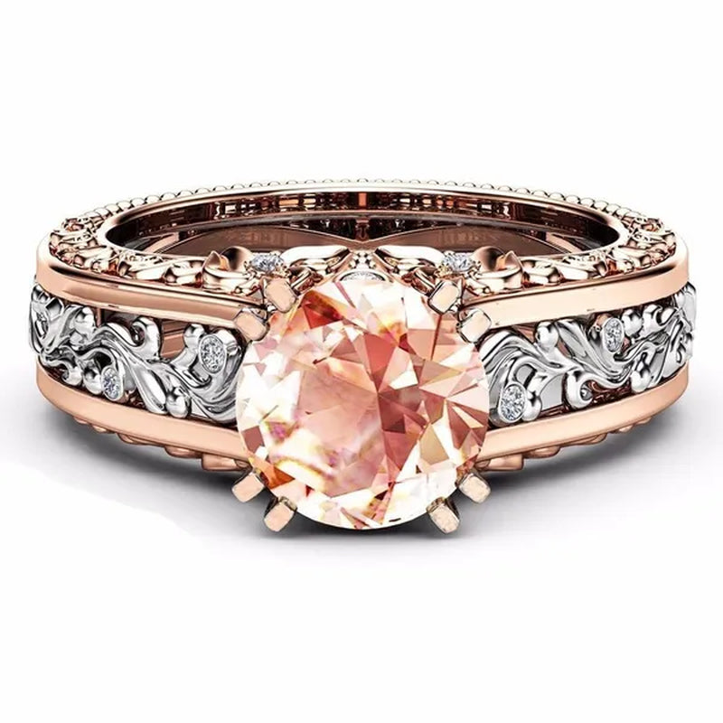 10Mm round Cut Rose & White Gold Plated 925 Sterling Silver Champagne & White Topaz Bridal Engagement Two Tone Gold Ring Size 5-11 - WORLD TIME VISITS