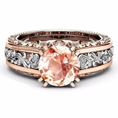 10Mm round Cut Rose & White Gold Plated 925 Sterling Silver Champagne & White Topaz Bridal Engagement Two Tone Gold Ring Size 5-11 - WORLD TIME VISITS