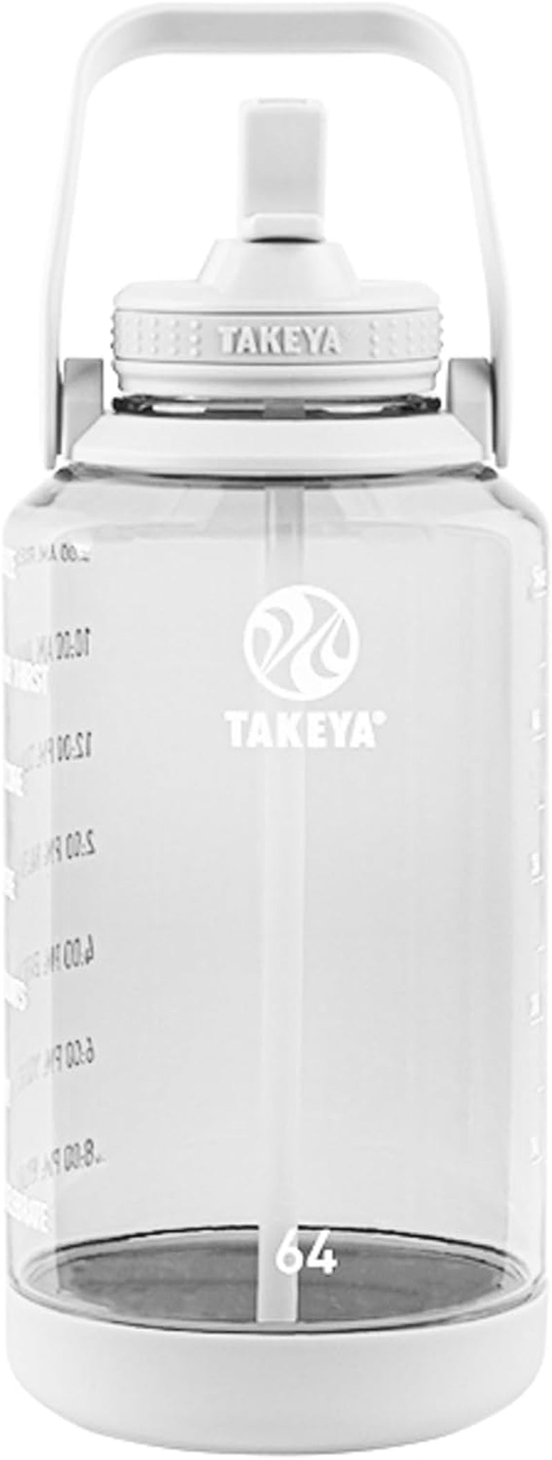 64 Oz Motivational Water Bottle with Straw Lid with Time Marker, Half Gallon, Premium Quality BPA Free Tritan Plastic, Cloud White
