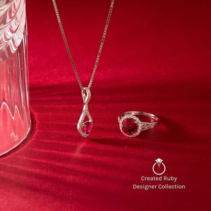 Solid 14K White Gold Created Ruby with Genuine Diamond Pendant for Women, Heart Shape, 1.17 Carats Total, Sparkling V-Day Gift Valentines Gift for Women, Women Gift Ideas W/Jewelry Box