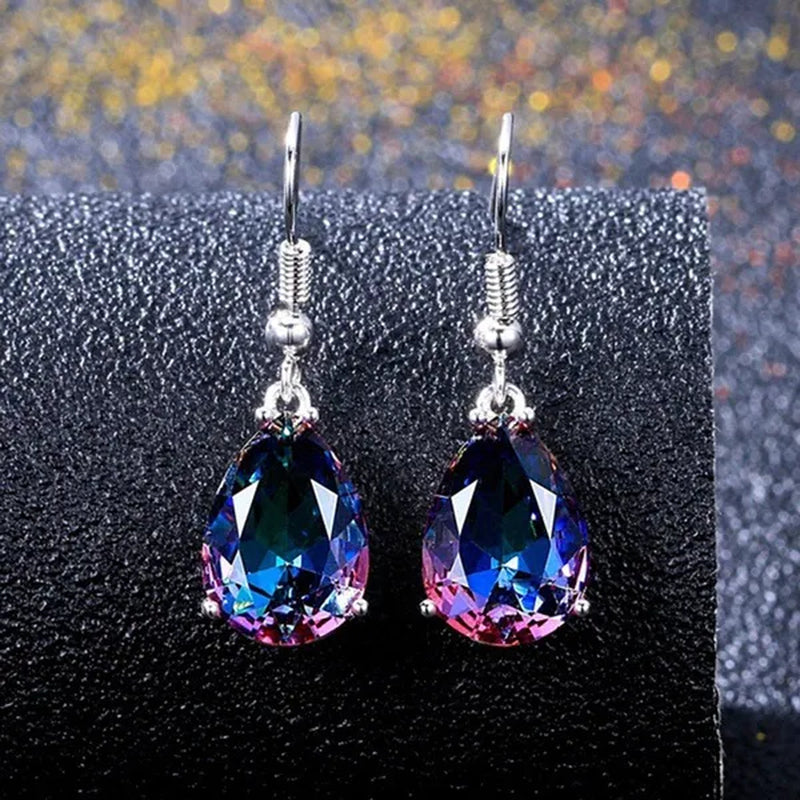 Fashion 925 Sterling Silver Mystic Rainbow Topaz Gemstone Hook Earrings Drop Earrings - WORLD TIME VISITS