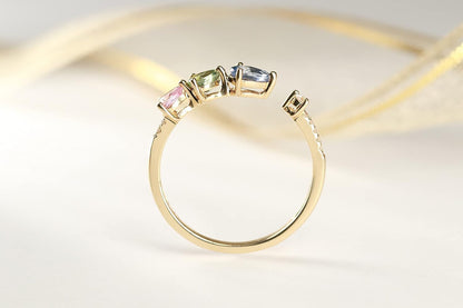 Gin and Grace 14K Yellow Gold Genuine Multi Sapphire Ring with Diamonds for Women | Ethically, Authentically & Organically Sourced (Pear-Cut) Shaped Sapphire Hand-Crafted Jewelry for Her | Sapphire Ring for Women