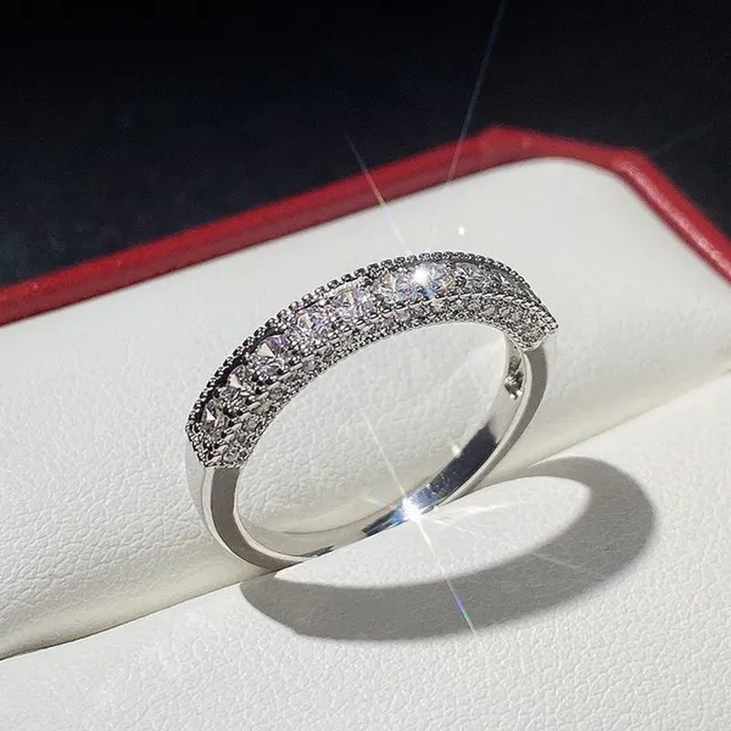Women Ring 925 Sterling Silver Plated Micro Inlay Cubic Zirconia Ring Bridal Romantic Wedding Eternity Jewelry Anniversary Gift - WORLD TIME VISITS