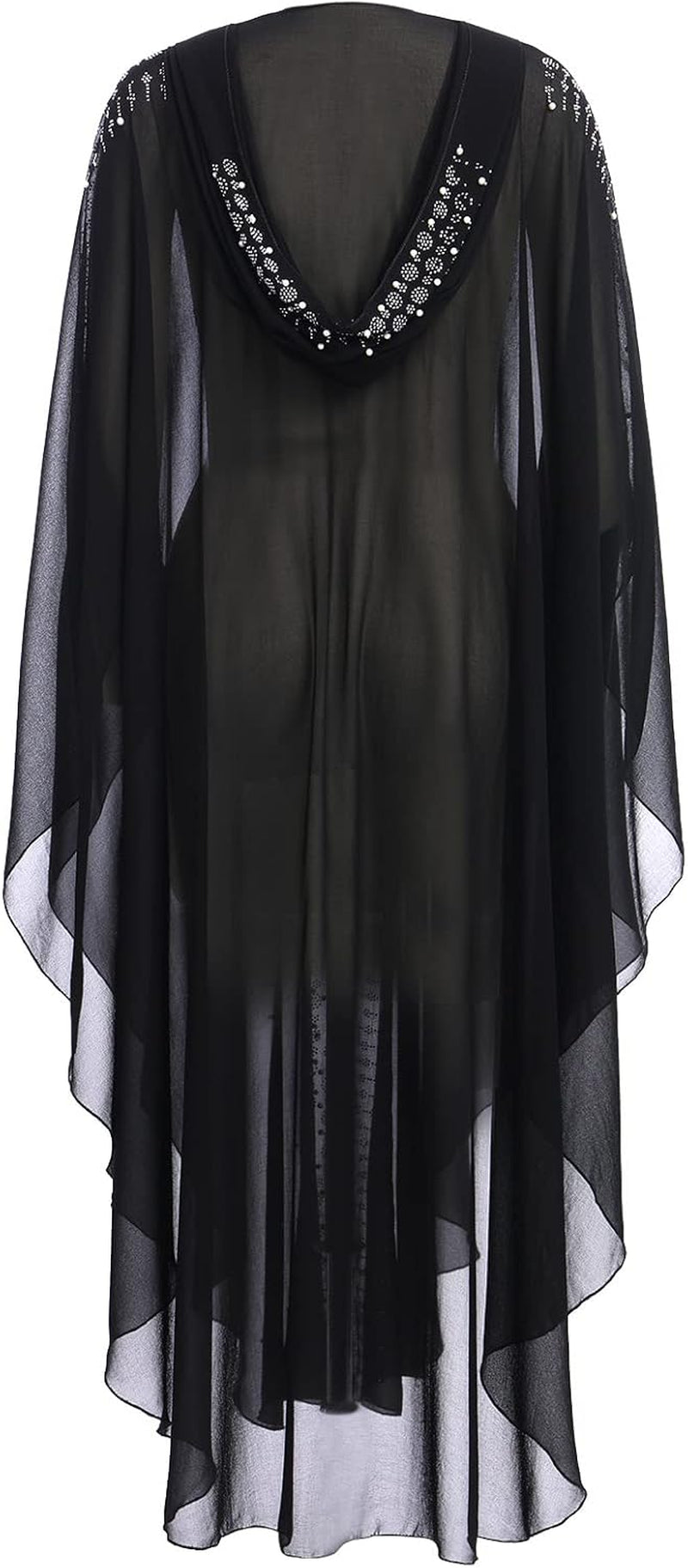 Muslim Dress for Women Loose Batwing Sleeved Hooded Beaded Embroidery Long Abaya Dress Kaftan Abayas Islamic Robe