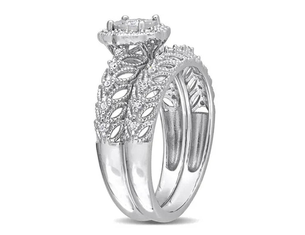 1/4 Carat (ctw) Diamond Engagement Bridal Ring & Wedding Band Set in Sterling Silver